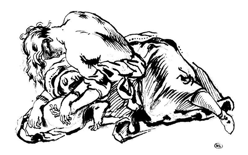 Joven Agachada Sobre Mujer Que Yace En El Suelo — Eugène Delacroix