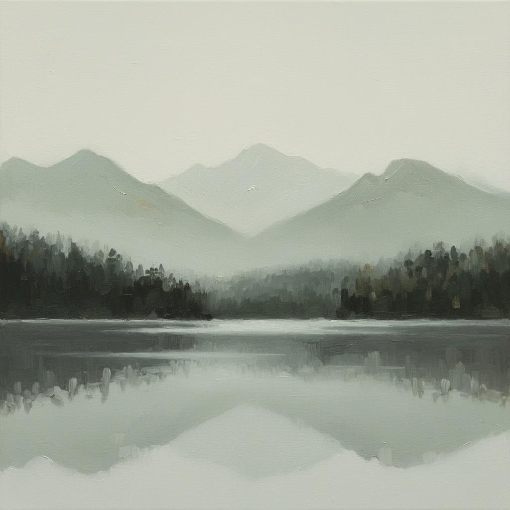 Ethereal Silence: A Monochromatic Study Of Misted Peaks And Reflective Stillness — Laurent Roche