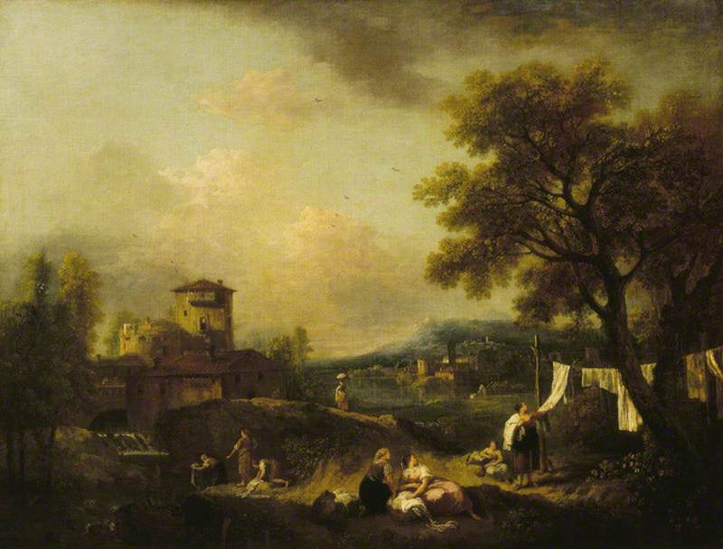 An Italian Landscape With Washerwomen — Francesco Zuccarelli