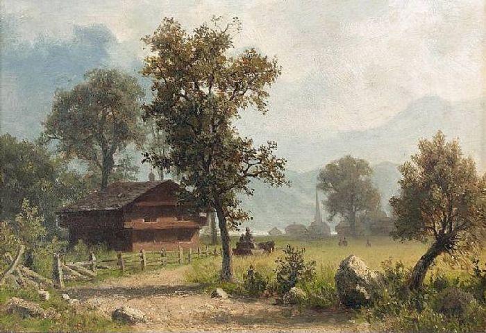 Sommerliche Landschaft Mit Bauernhaus — Albert Bierstadt