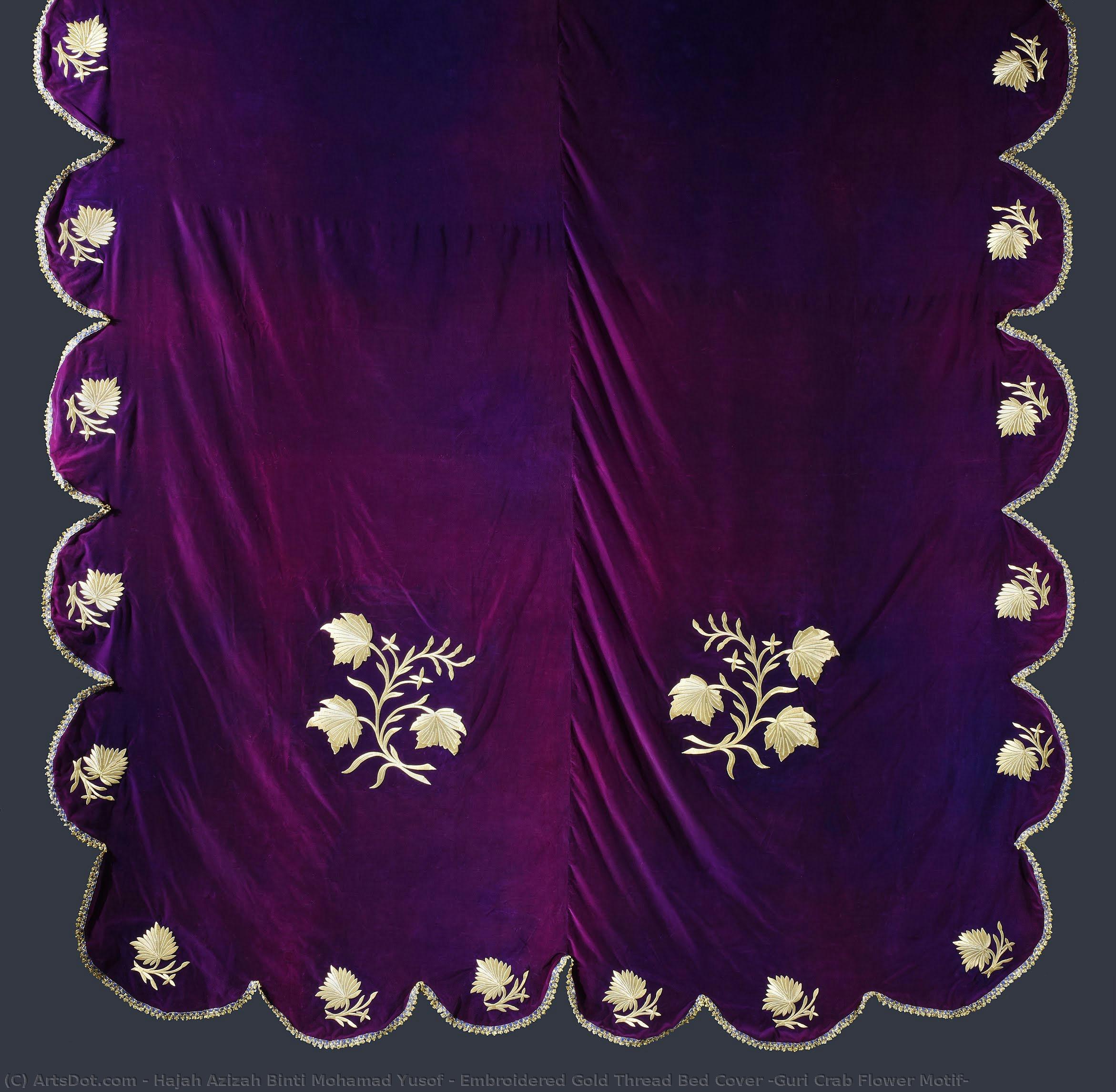 Embroidered Gold Thread Bed Cover (guri Crab Flower Motif) — Hajah Azizah Binti Mohamad Yusof