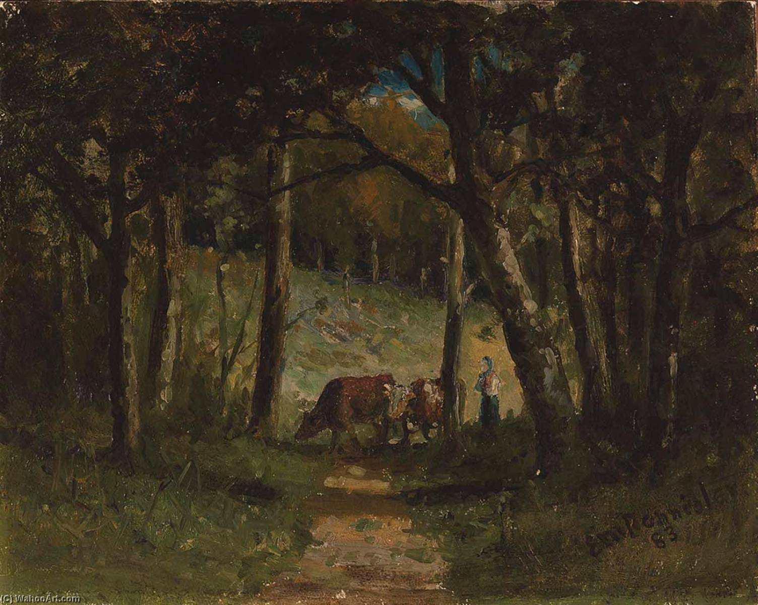 Untitled (cows On Path In Forest) — Edward Mitchell Bannister