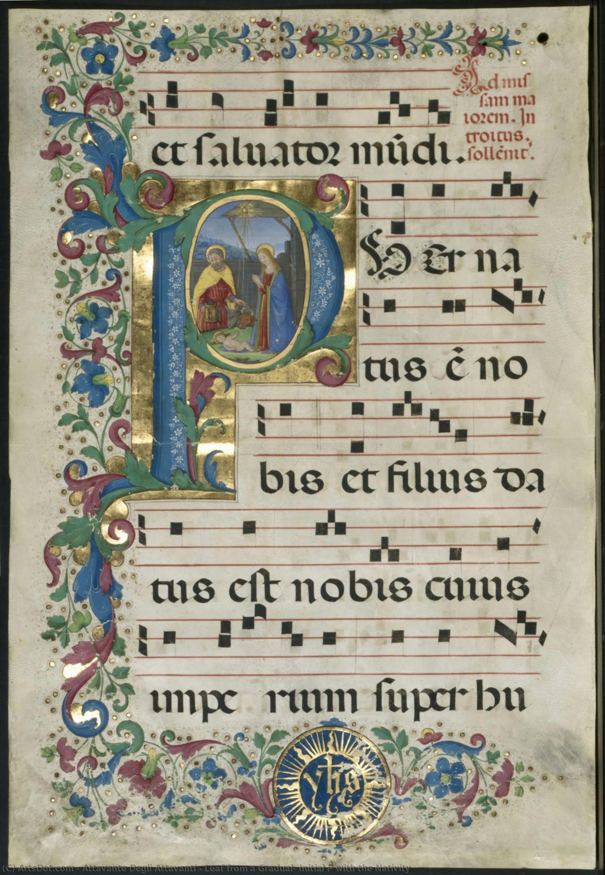Leaf From A Gradual: Initial P With The Nativity — Attavante Degli Attavanti