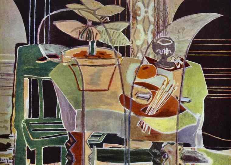 Innenraum Mit Palette Und Blumen In Töpfen — Georges Braque