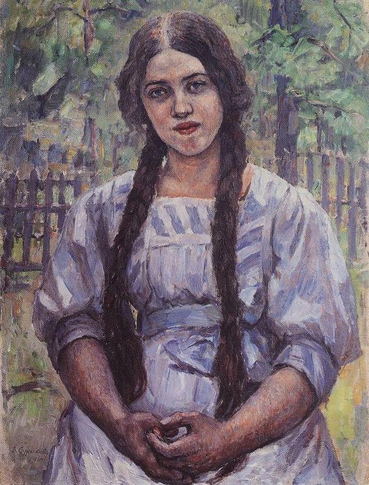 A Girl With Braids. Portrait Of A. A. Dobrinskaya. — Vasily Ivanovich Surikov