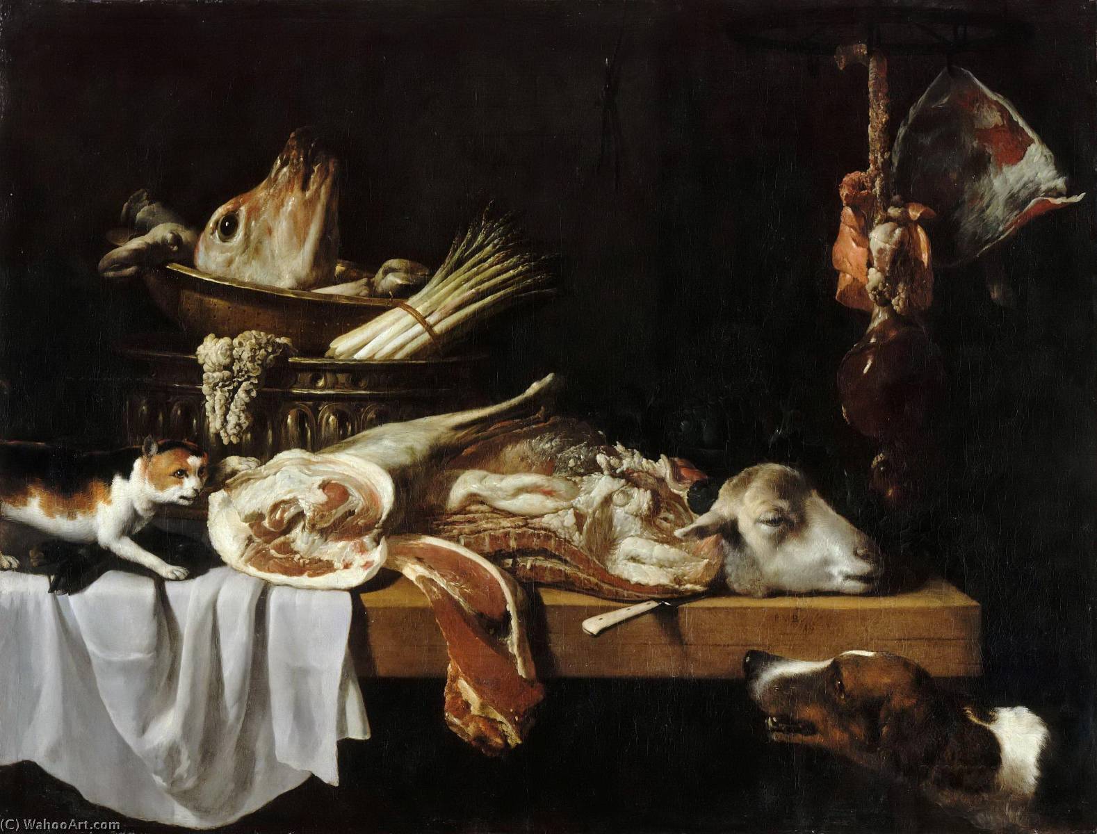 Meat From The Butcher With Dog And Cat — Pierre Van Boucle