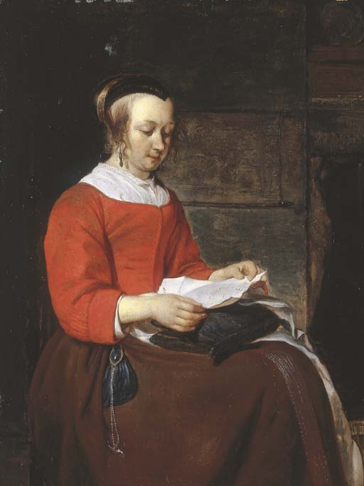 A Young Woman Seated In An Interior, Reading A Letter — Gabriel Metsu