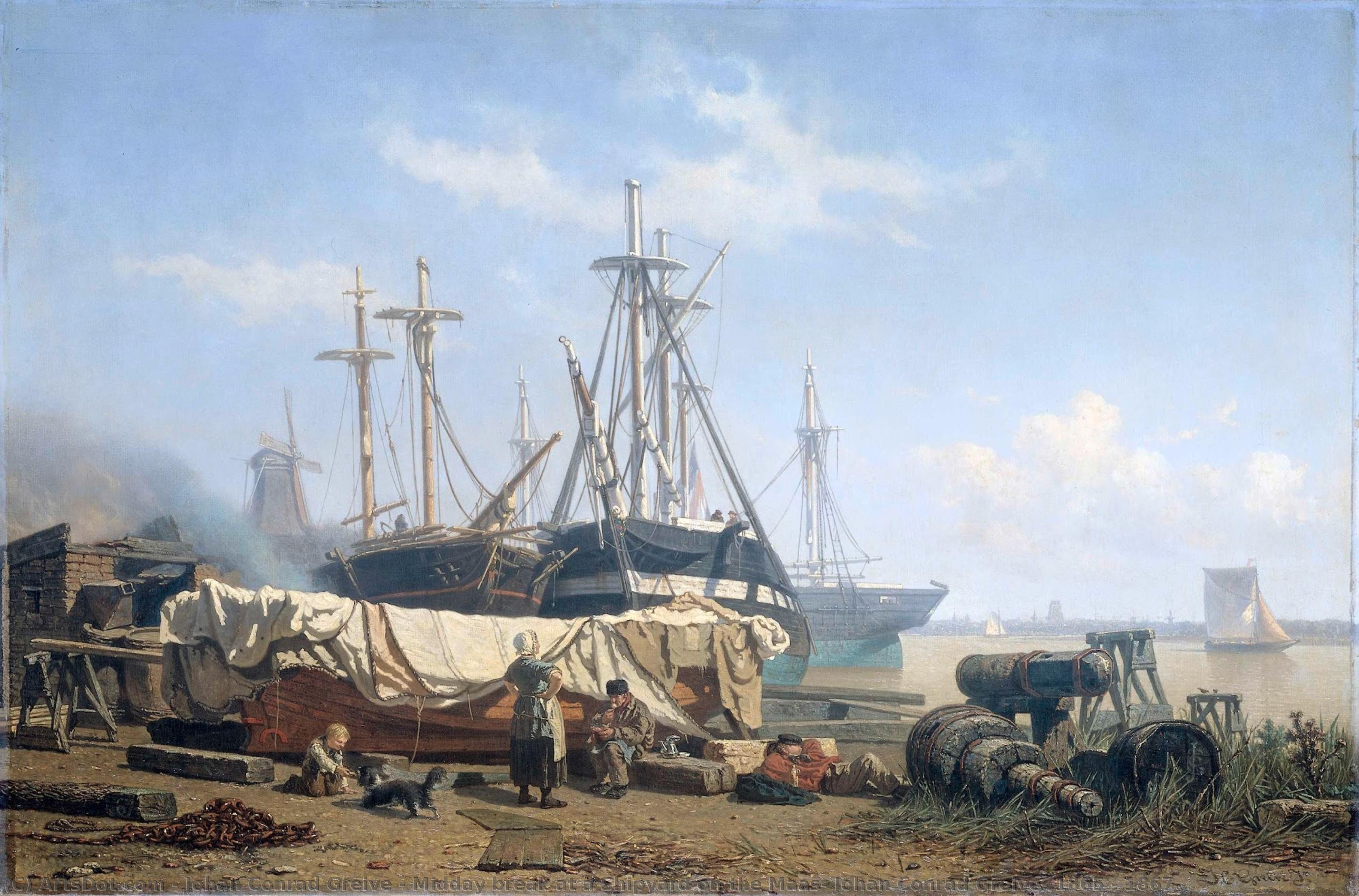 Midday Break At A Shipyard On The Maas, Johan Conrad Greive, 1865 - 1867 — Johan Conrad Greive