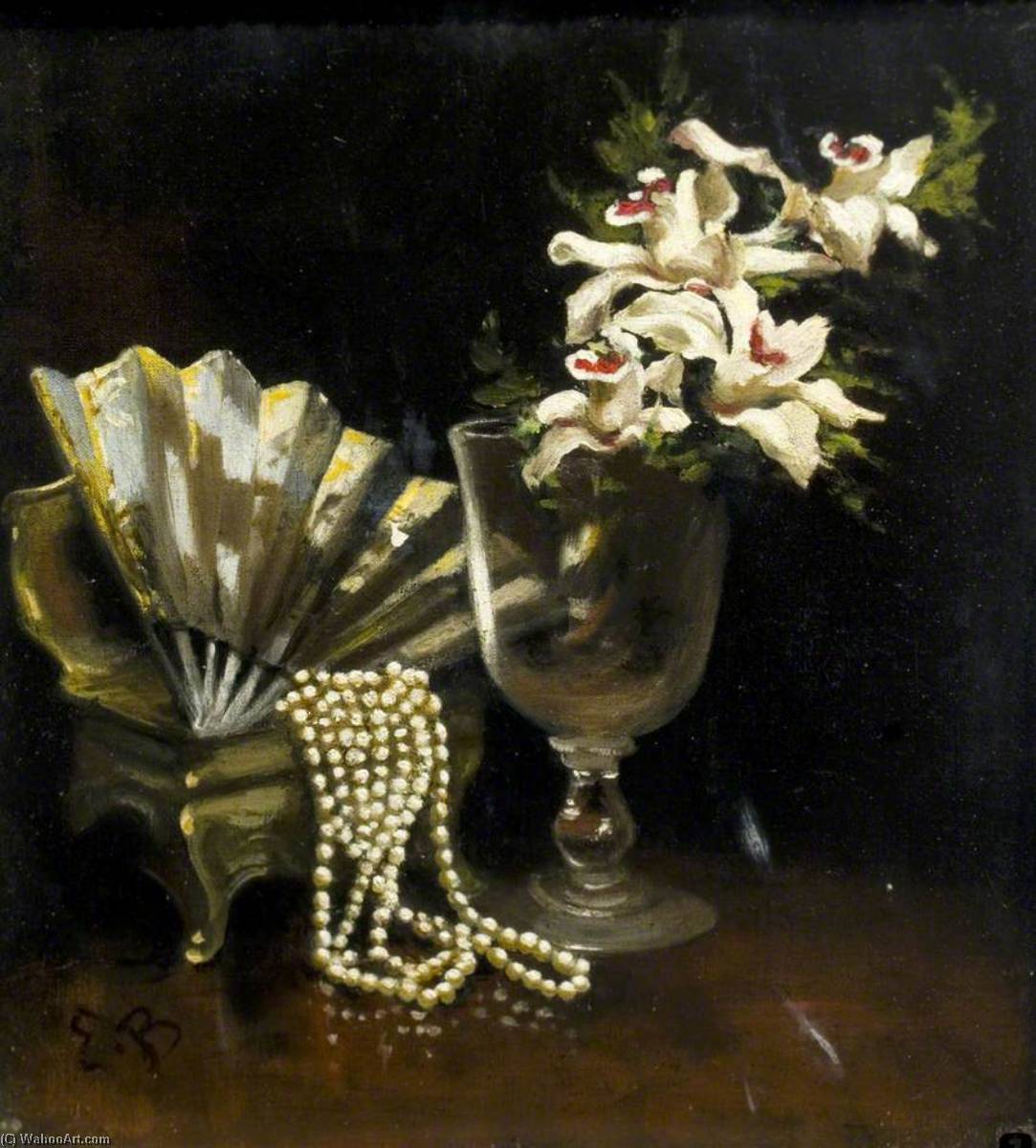 Orchids, Fan And Pearls — Ethel Susan Graham Bristowe
