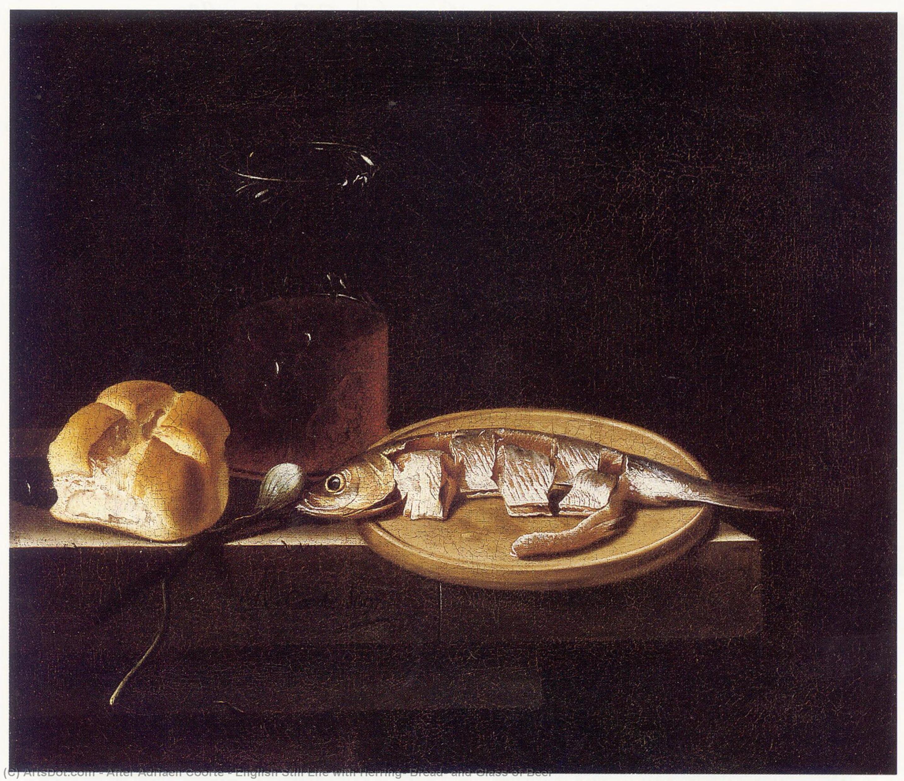 English Still Life With Herring, Bread, And Glass Of Beer — Nach Adriaen Coorte
