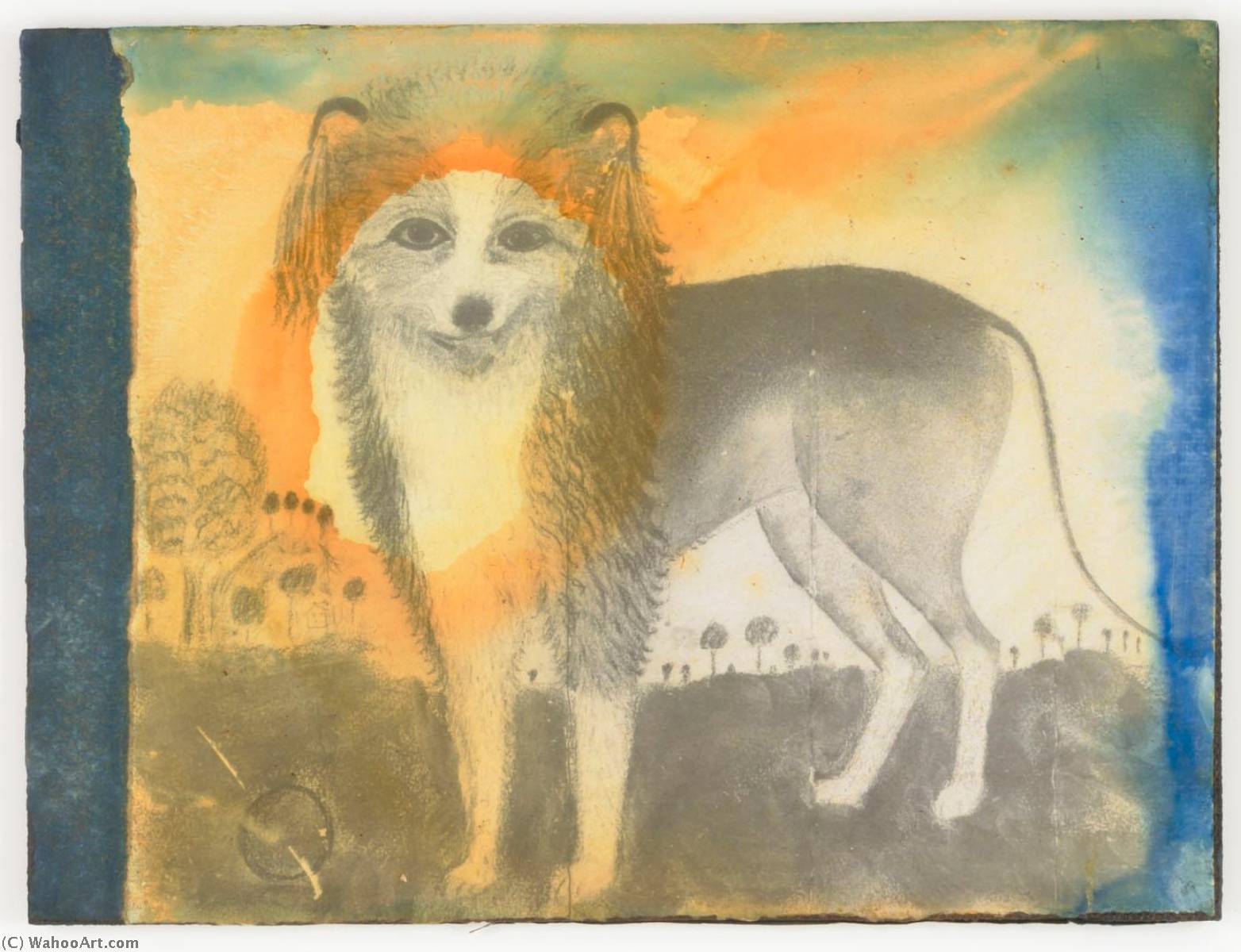 Untitled (painting Of Dog In Landscape) — Joseph Cornell