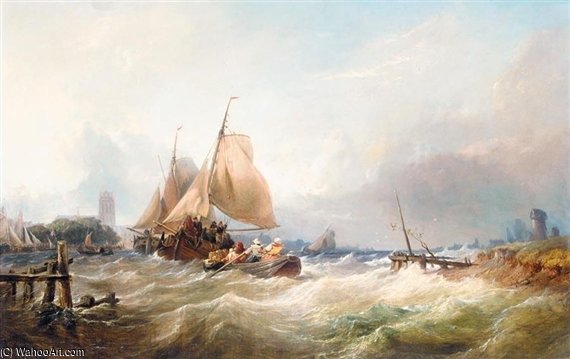 Bringing In The Lobster Pots In Heavy Seas — Thomas Sewell Robins