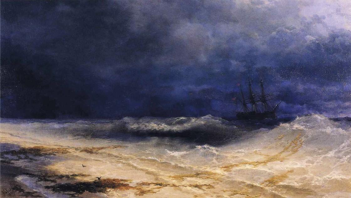Ship In A Stormy Sea Off The Coast — Iván Aivazovski