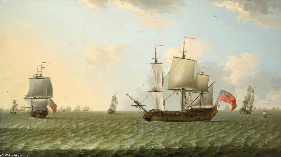 An East Indiaman In Stays, With A Fleet Chase Beyond — Francis Swaine