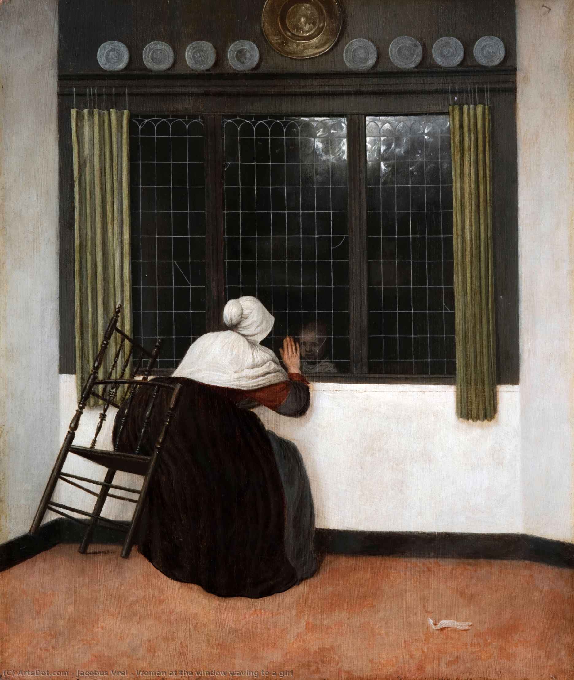 Woman At The Window Waving To A Girl — Jacobus Vrel