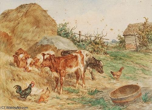 The Haystack, Cattle And Fowl In A Farmyard — Claude Cardon