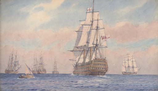 Nelson In H.m.s. Victory Joining The Fleet Off Cadiz Prior To The Battle Of Trafalgar — Alma Claude Burlton Cull