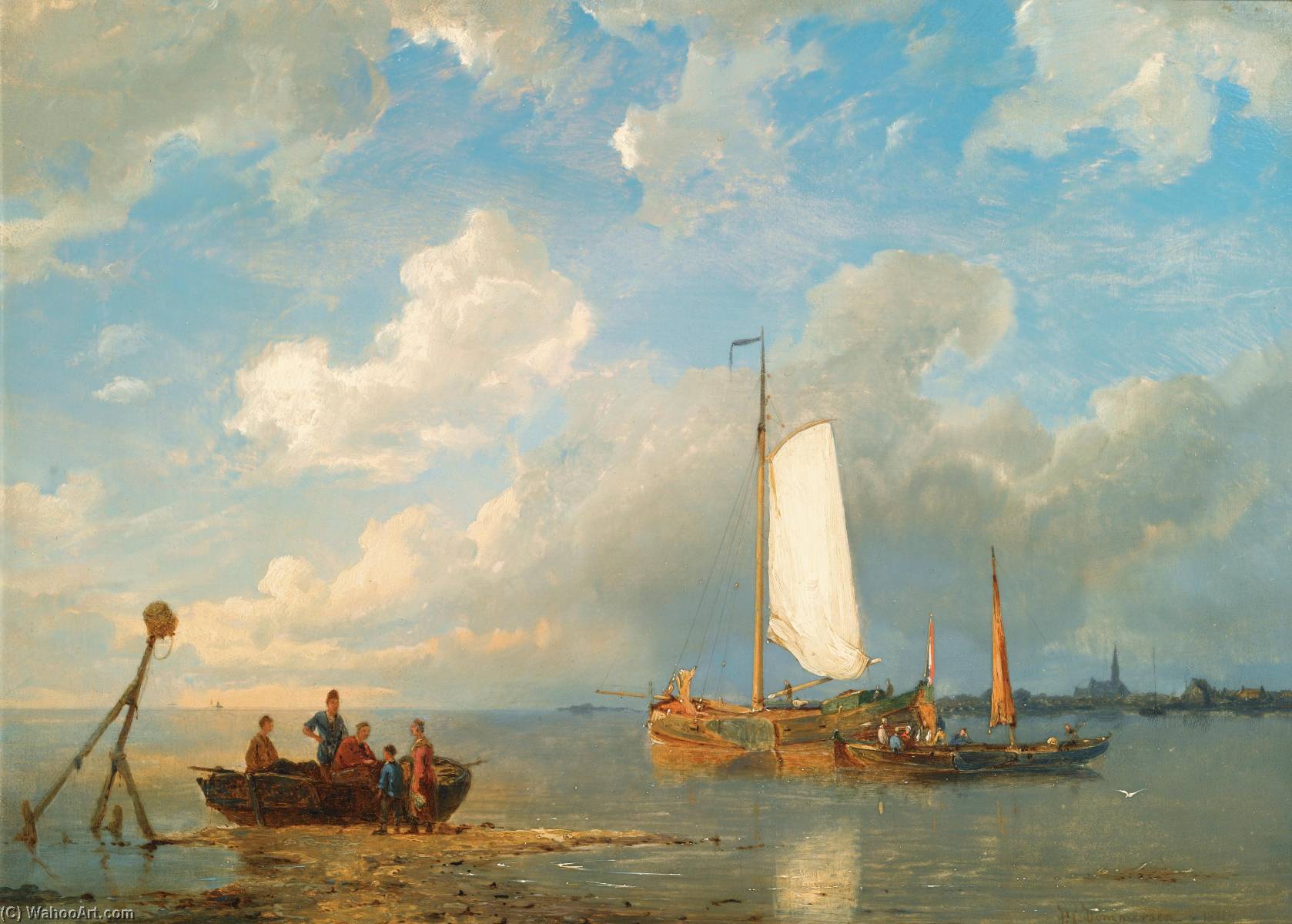 Shipping In A Dutch Estuary At Low Tide — Pieter Cornelis Dommersen