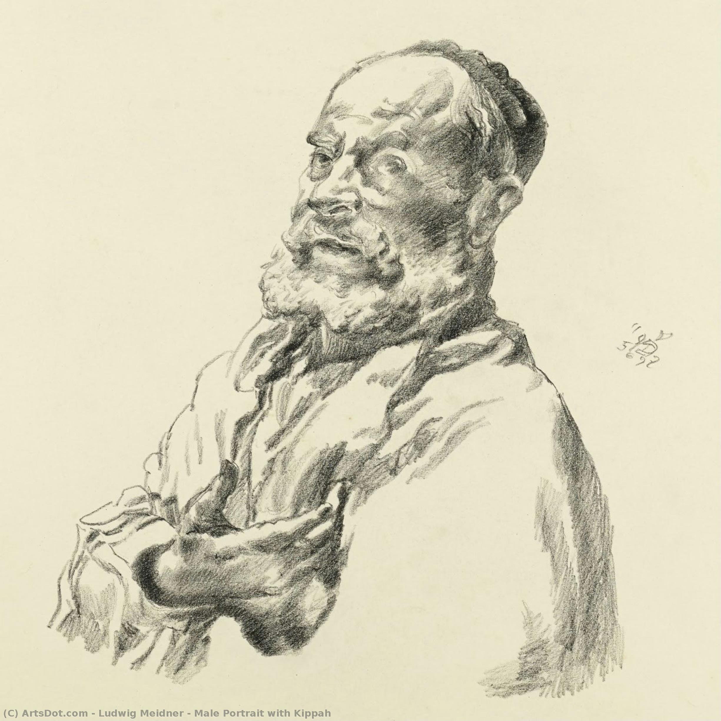 Male Portrait With Kippah — Ludwig Meidner