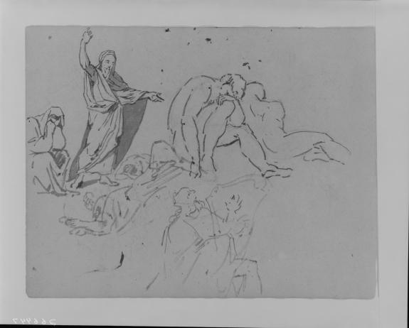 Man Preaching With Upraised Arm, Two Male Nudes, Man Playing Harp — Thomas Sully