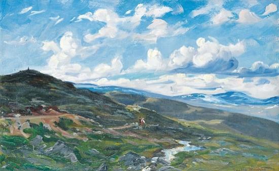 Norwegian Høyfjell Med To Figurer På Sti — Gustav Wentzel