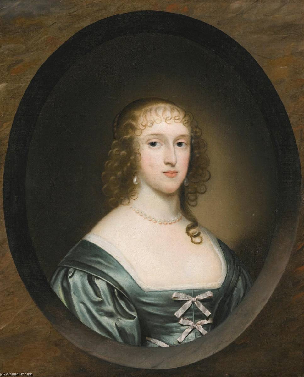Portrait Of Lady Bowyer, Half Length, Wearing A Green Dress With Ribbons And A Pearl Necklace, In A Sculpted Cartouche — Cornelis Janssens Van Ceulen