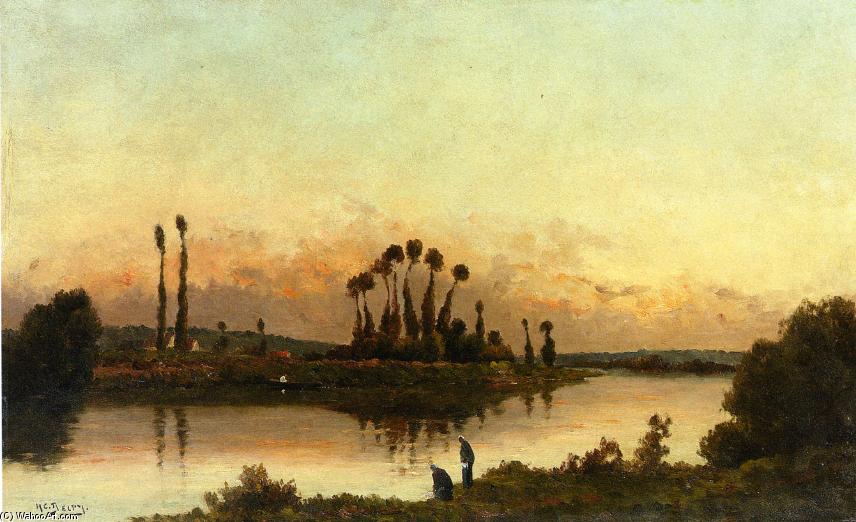 Washerwomen In An Extensive River Landscape — Hippolyte Camille Delpy
