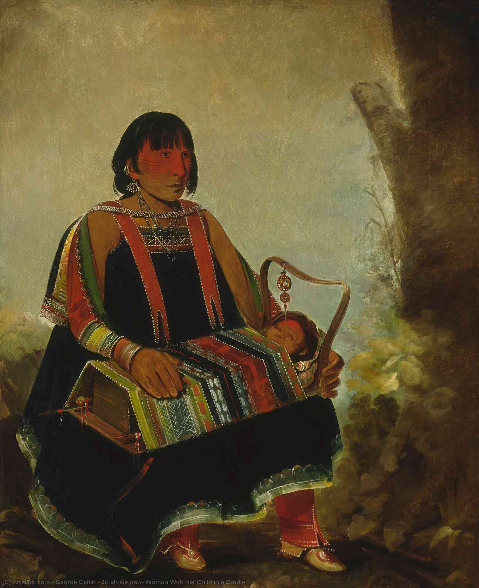 Jú Ah Kís Gaw, Woman With Her Child In A Cradle — ジョージ・キャットリン