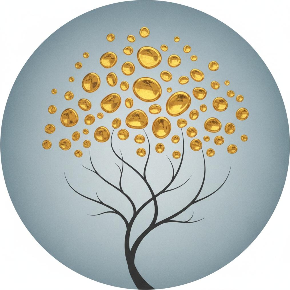 Golden Radiance In Slate: A Meditative Tondo Of Celestial Organic Forms — Laurent Fontaine