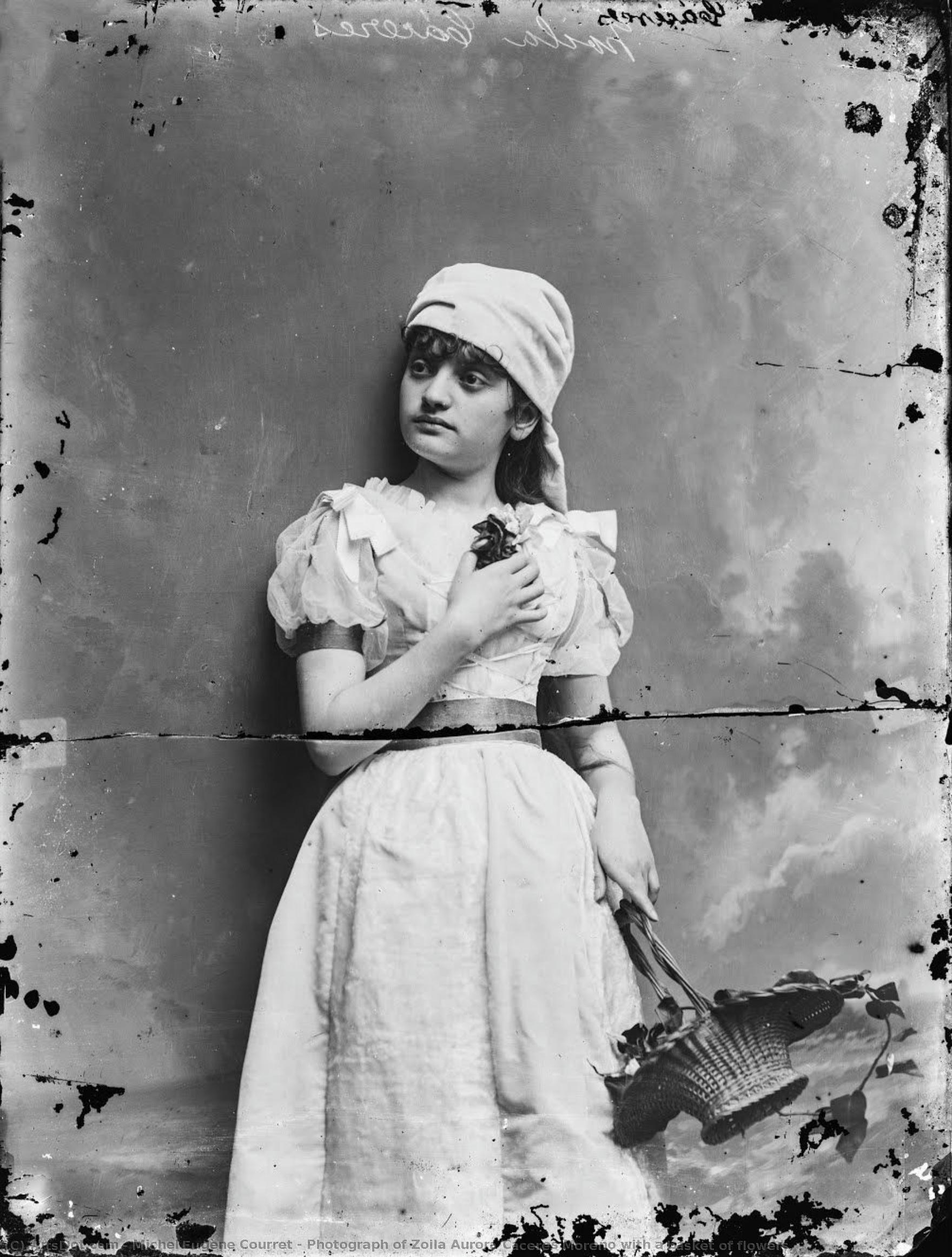 Photograph Of Zoila Aurora Cáceres Moreno With A Basket Of Flowers — Michel Eugène Courret