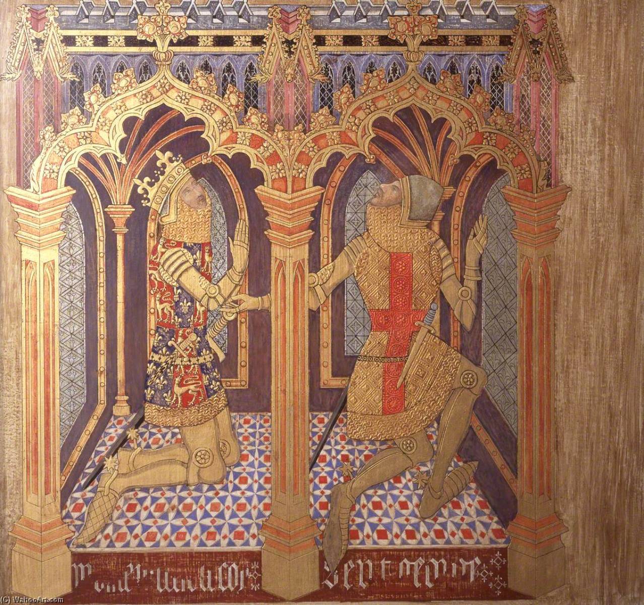 Reconstruction Of Medieval Mural Painting, Donors King Edward And Saint George — Ernest William Tristram