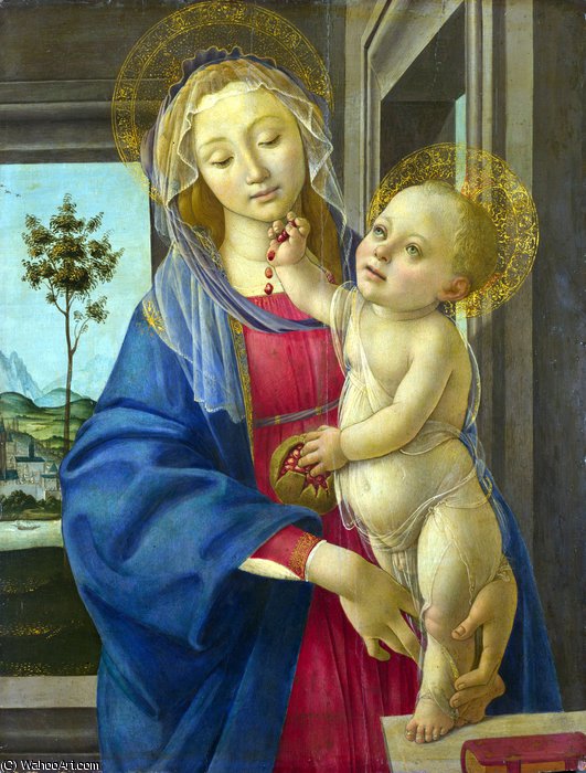 El Taller De Sandro Botticelli - La Virgen Y El Niño Con Una Granada — Sandro Botticelli