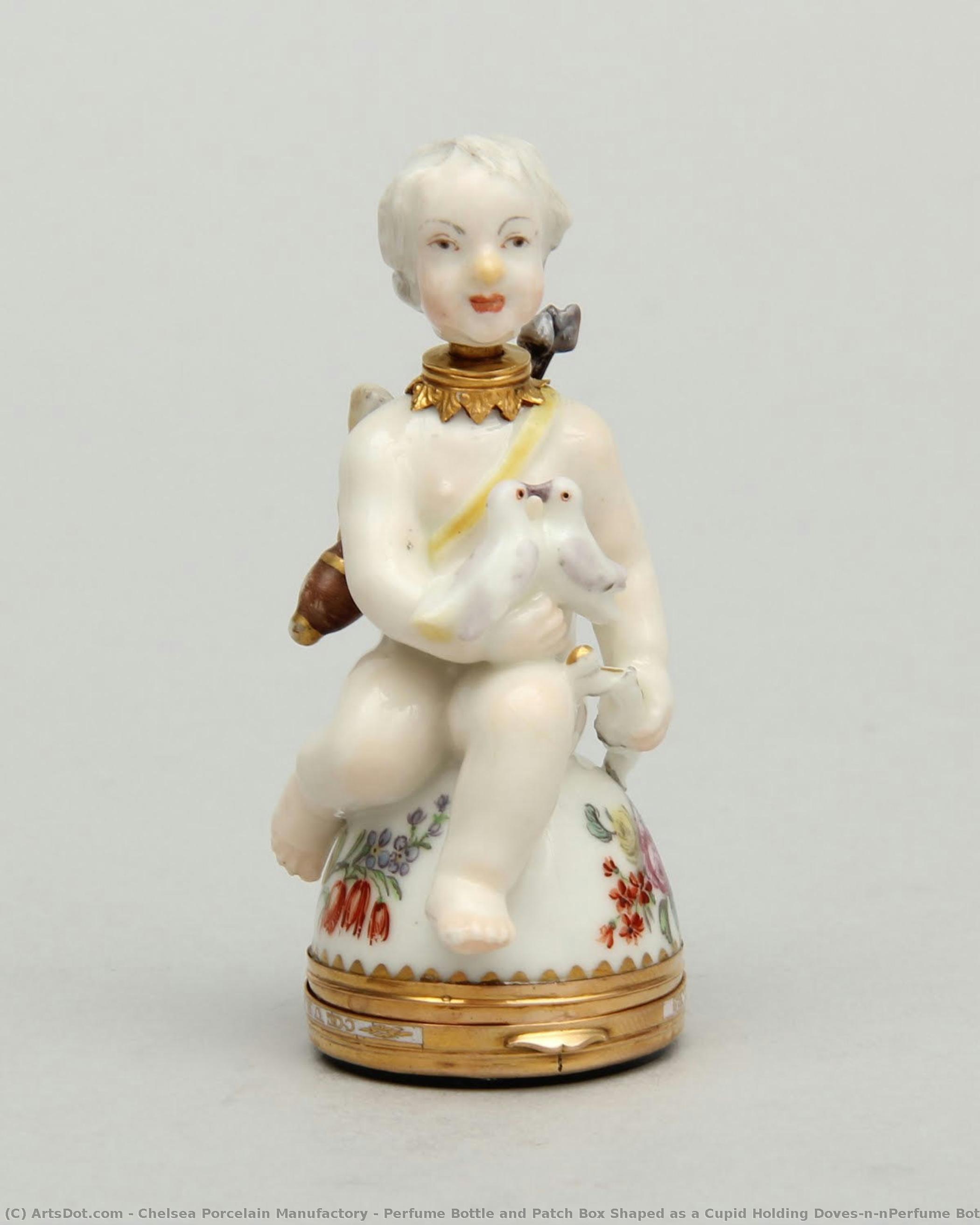 Perfume Bottle And Patch Box Shaped As A Cupid Holding Doves\n\nperfume Bottle And Patch Box Shaped As A Cupid Holding Doves — Chelsea Porcelain Manufactory