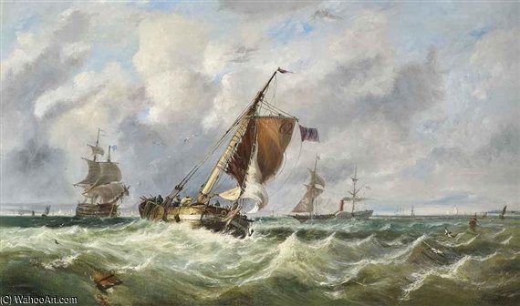 Shipping In A Stiff Breeze In The Channel — John Callow