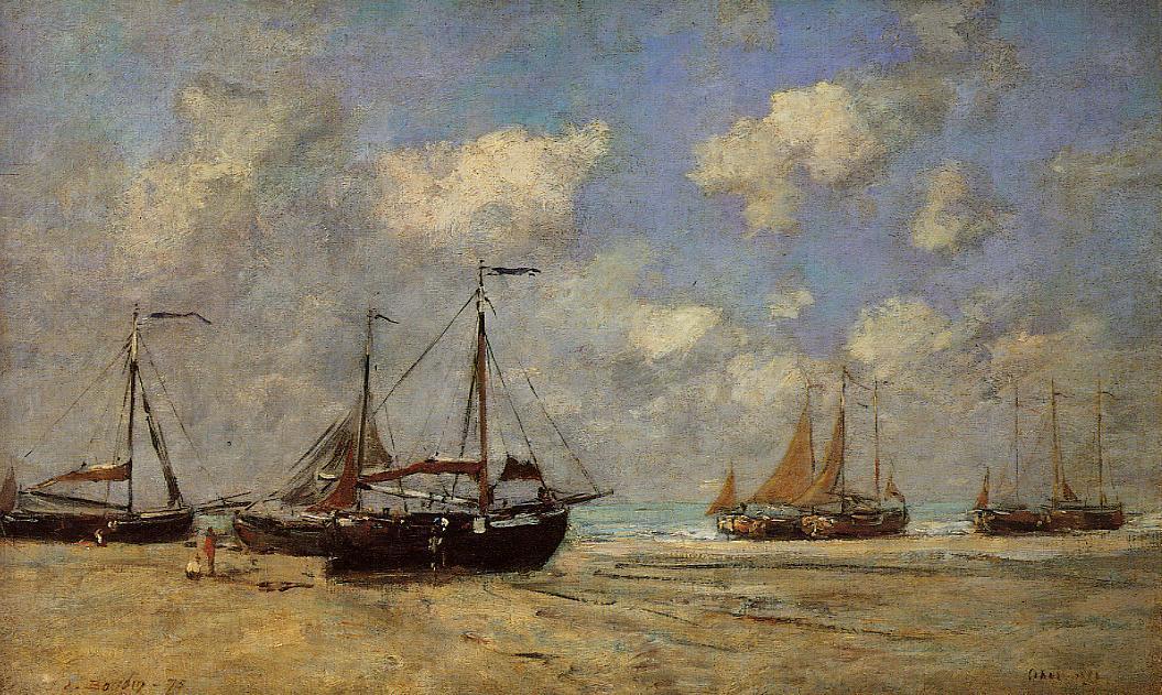 Scheveningen, Boats Aground On The Shore — Eugène Louis Boudin