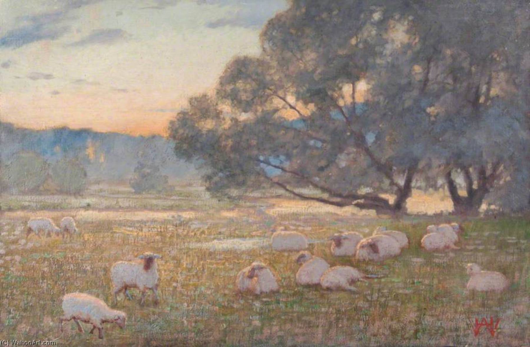 Pastoral, Sheep In The Meadows, Farnham — William Herbert Allen