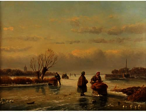 Figures On A Frozen Lake — Nicolaas Johannes Roosenboom