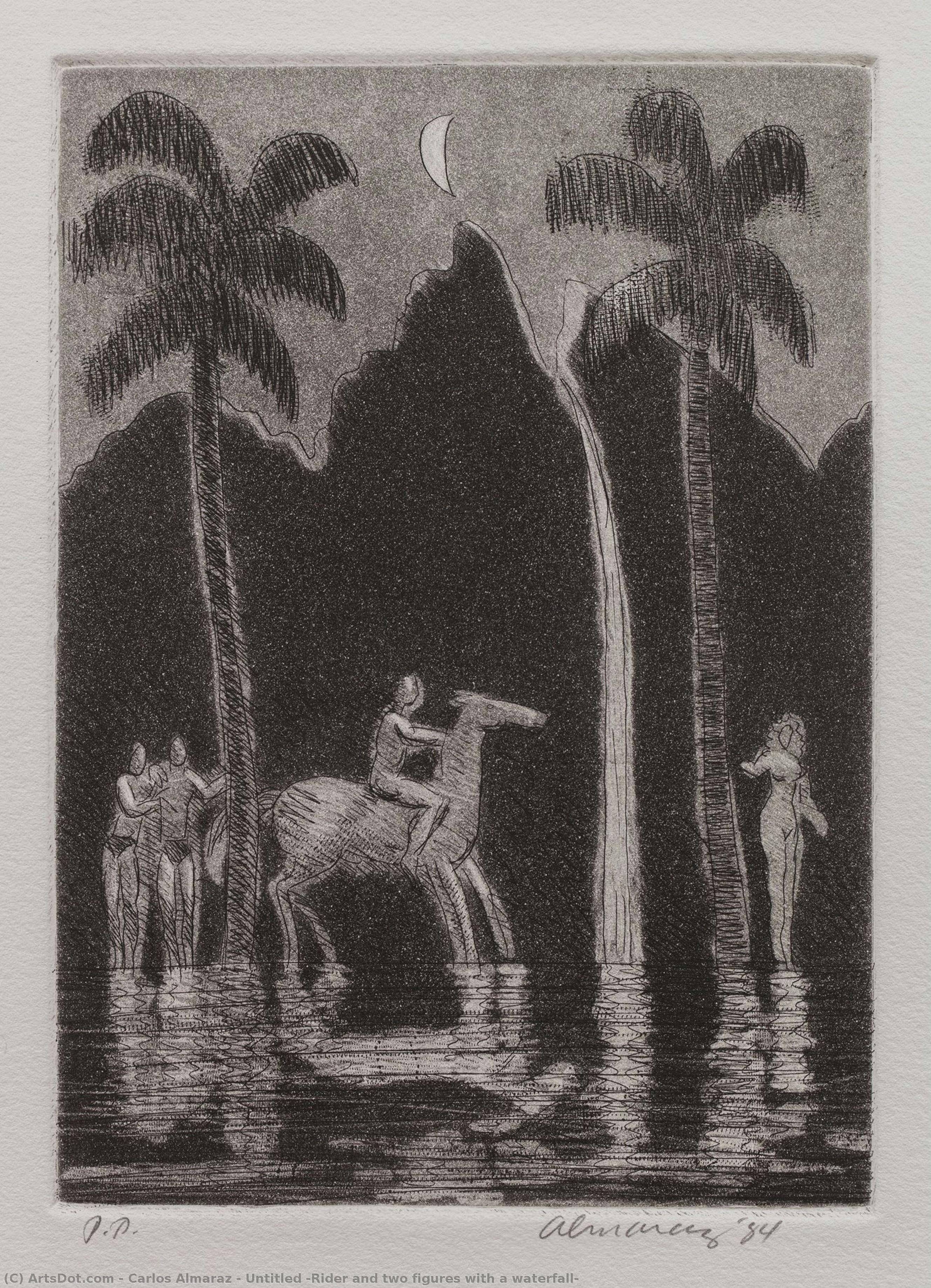 Untitled (rider And Two Figures With A Waterfall) — Carlos Almaraz
