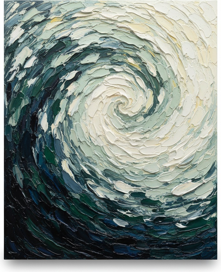 Celestial Vortex In Deep Indigo And Luminous Cream, A Singular Impasto Masterpiece — David Moreau