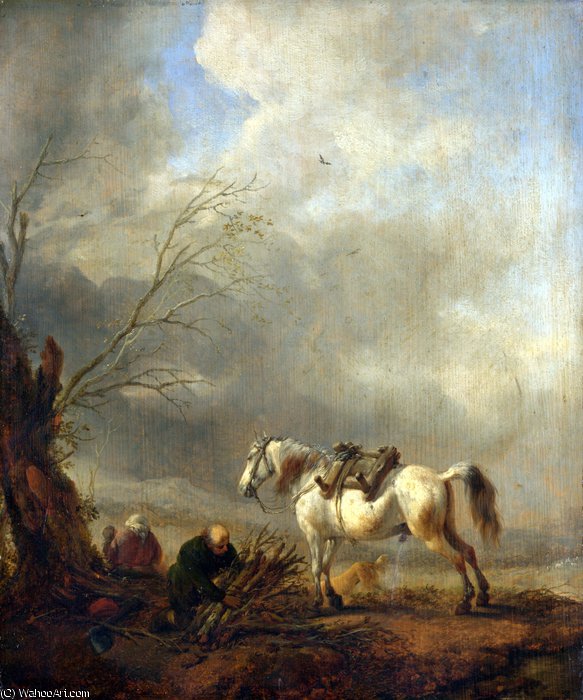 A White Horse, And An Old Man Binding Faggots — Philips Wouwerman