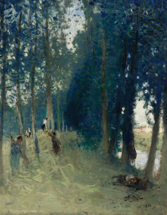 Hay-mowing At The Bank Of The Brook, (1932) — Pierre-eugène Montézin
