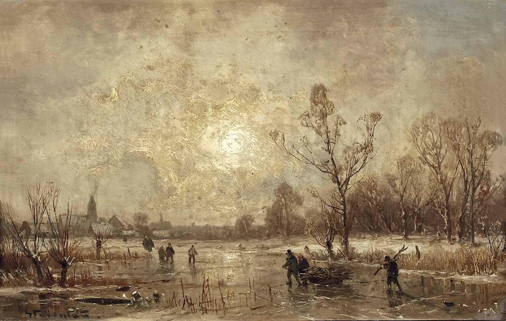 Winterlandschaft Mit Personenstaffage Und Windmühle — Adolf Stademann