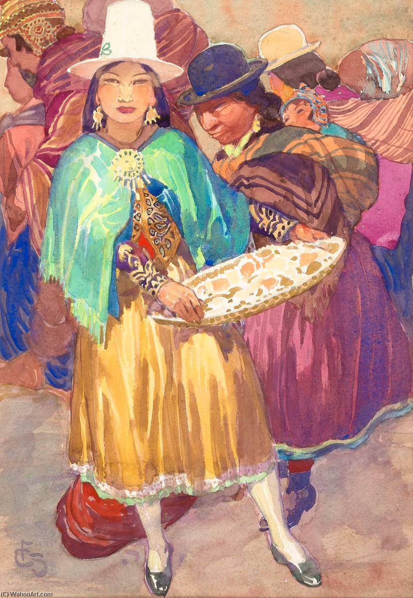 Group In Regional Costume, Cholla Indians — Carl Folke Sahlin