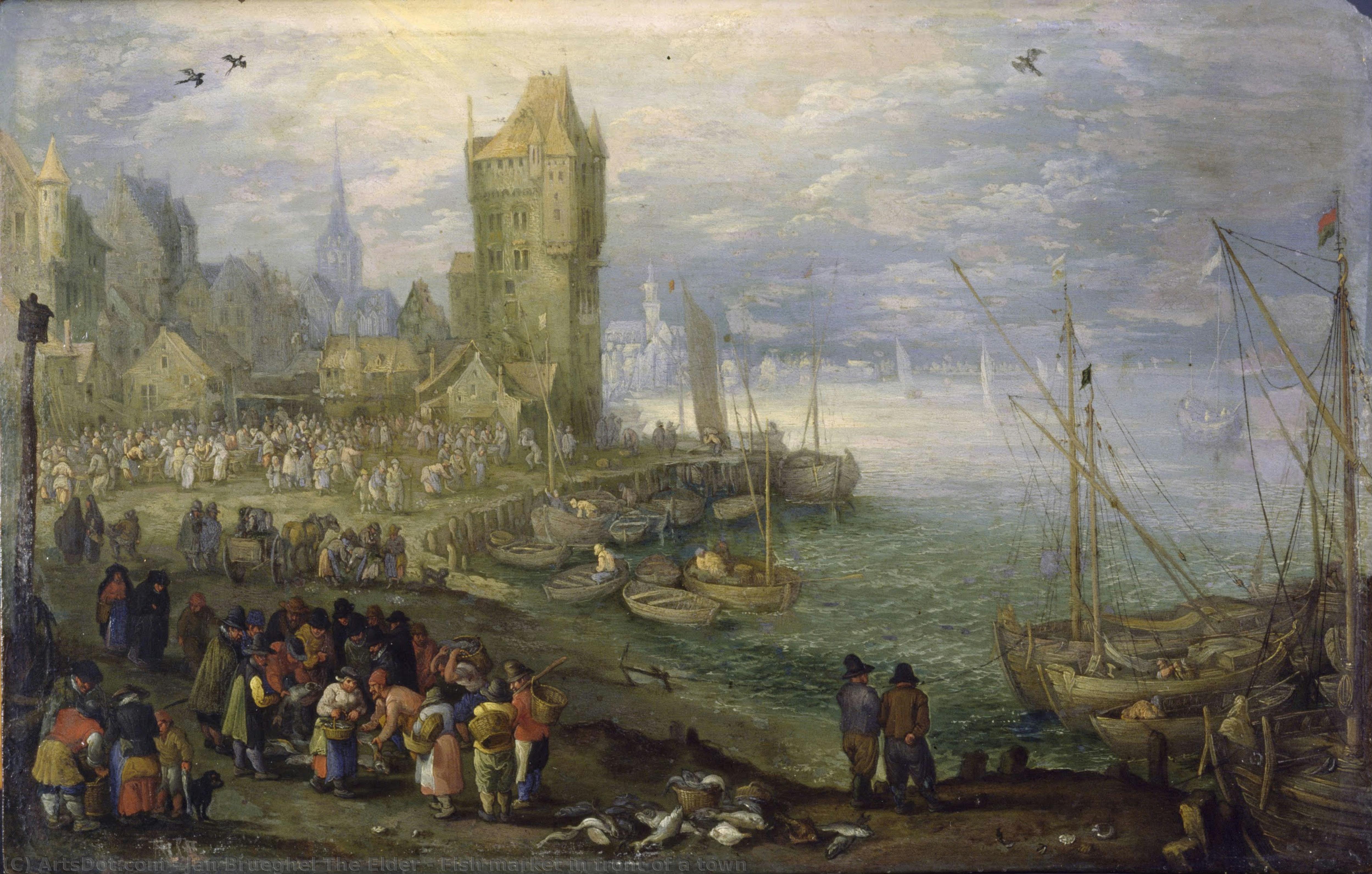 Fish Market In Front Of A Town — Jan Brueghel The Elder