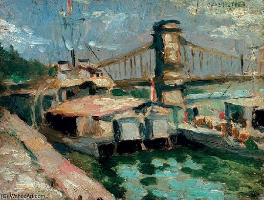 Ships On The Danube At The Pillar Of The Chain Bridge — Izsak Perlmutter
