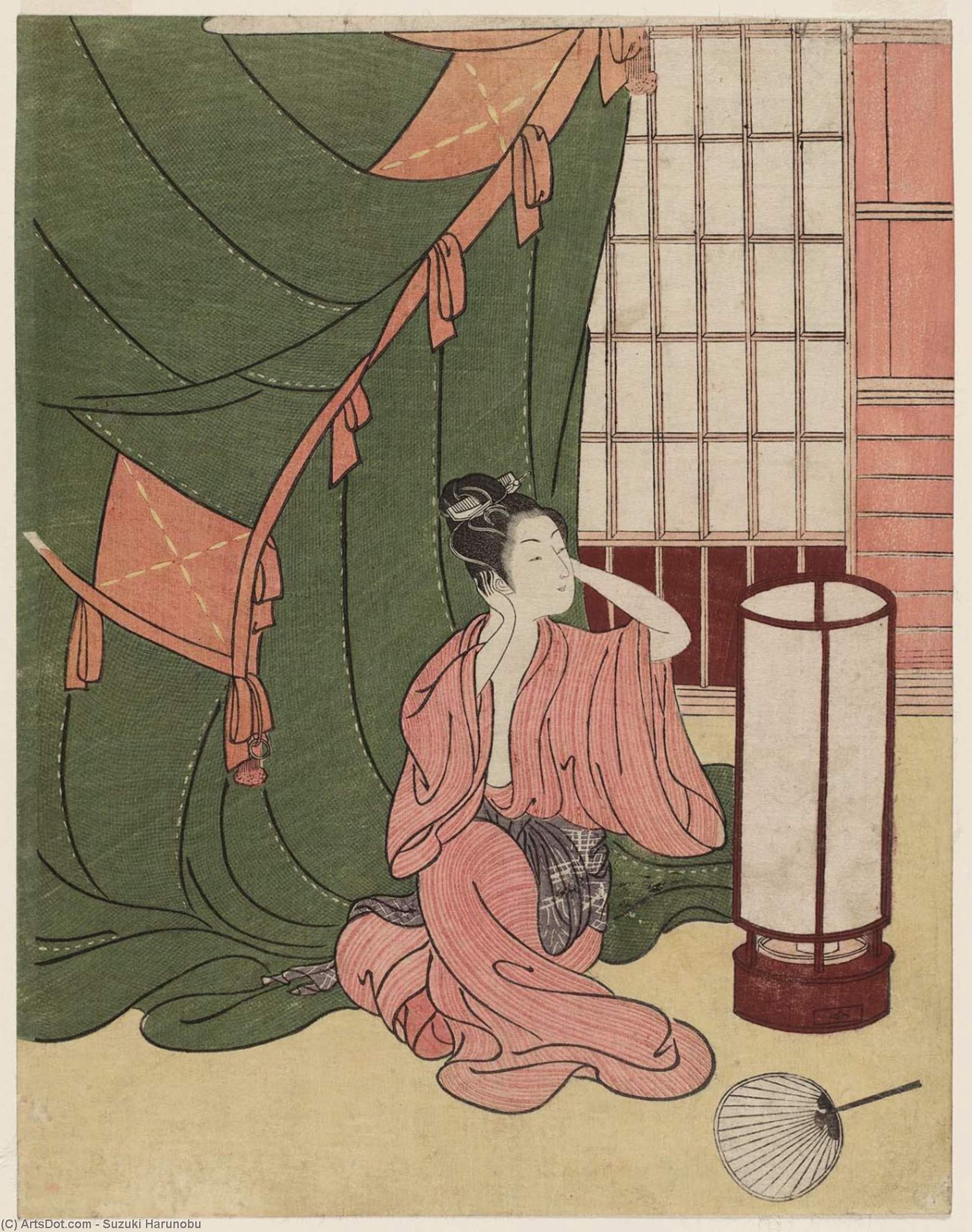Woman Holding Her Ears During A Thunderstorm — Suzuki Harunobu