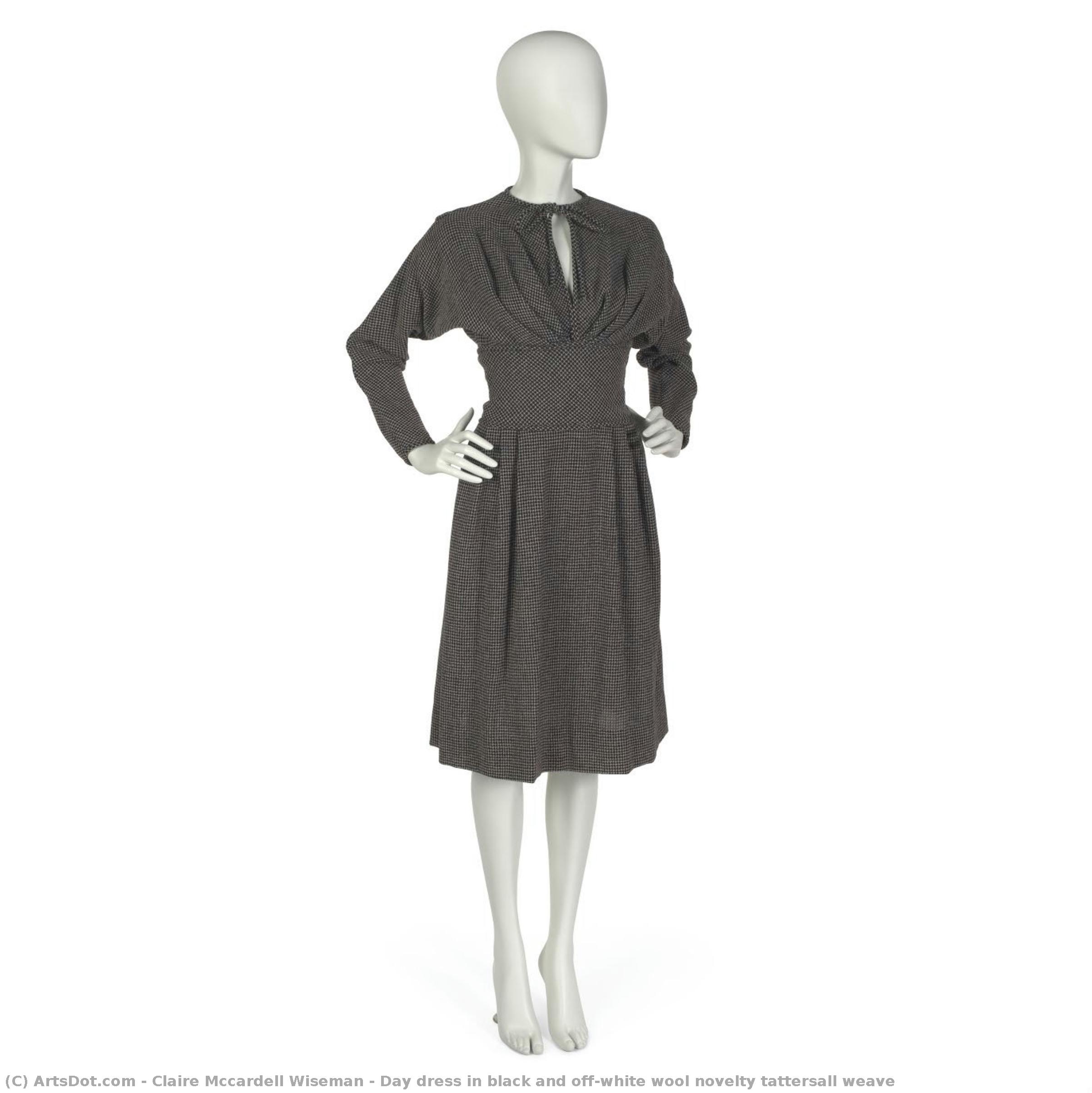 Day Dress In Black And Off-white Wool Novelty Tattersall Weave — Claire Mccardell Wiseman
