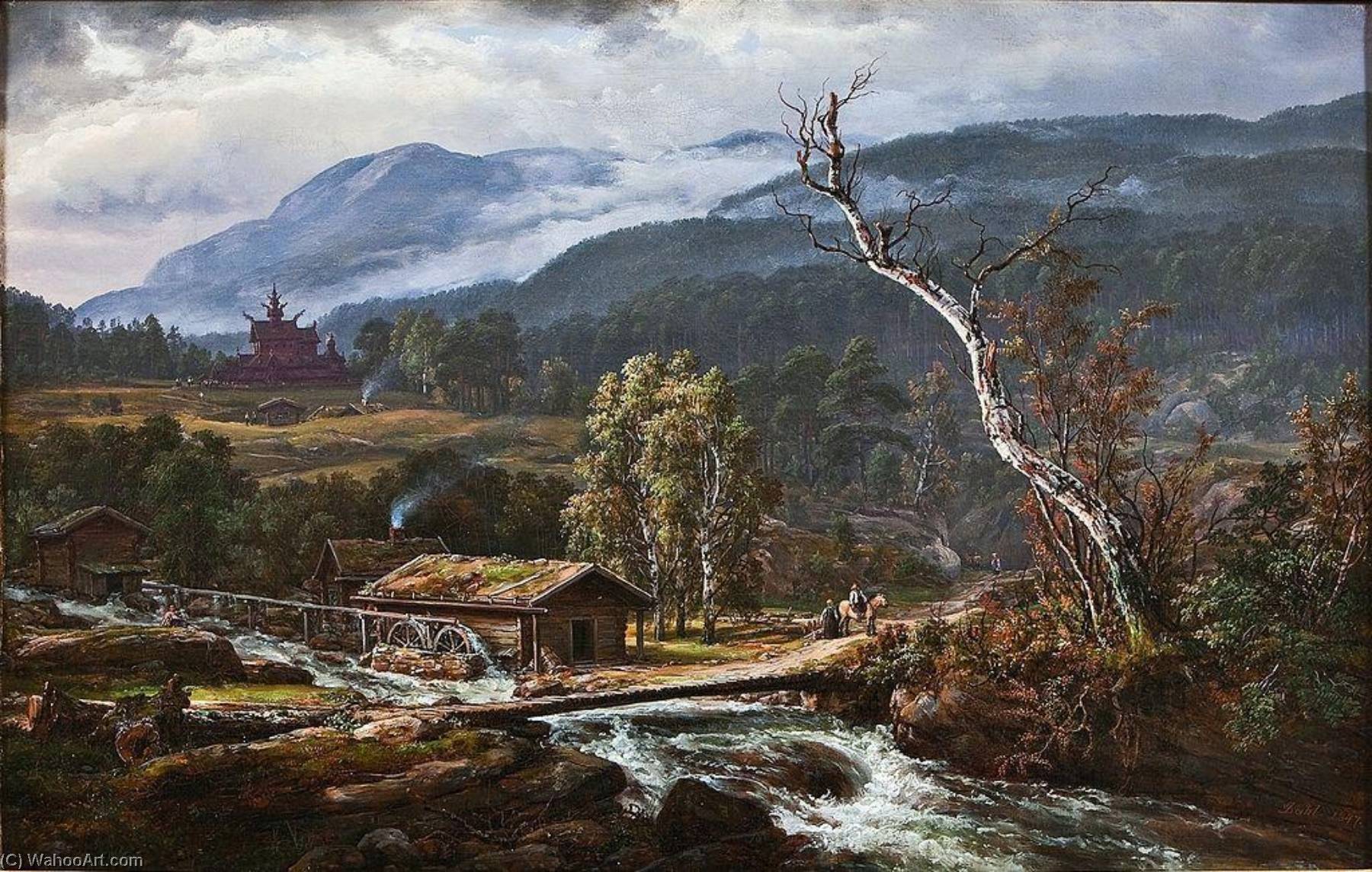 Landscape At Kaupanger With Stave Church — Johan Christian Claussen Dahl
