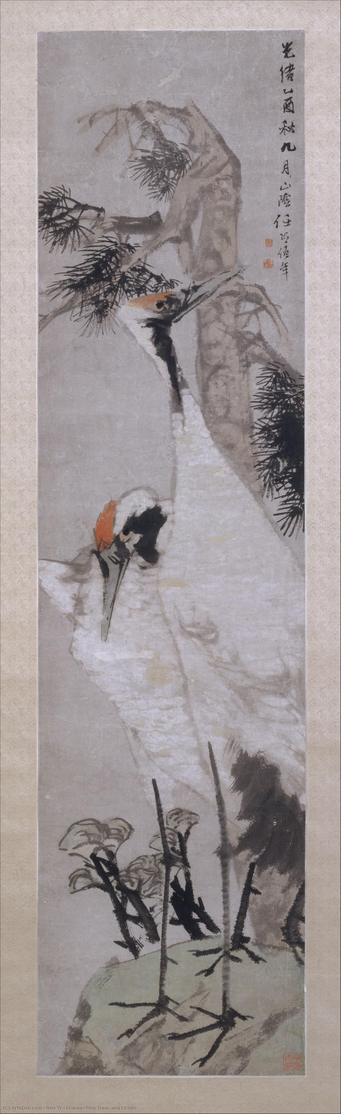 Cranes, Pine Tree, And Lichen — Ren Yi