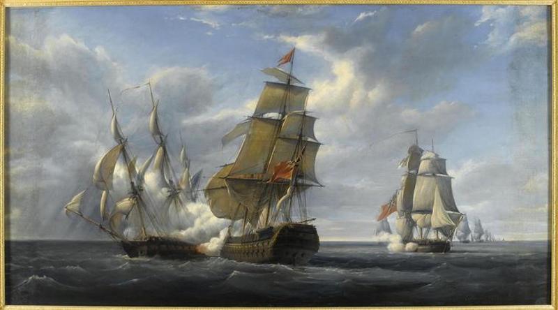 Combat De La Fregate Francaise La Canonniere Contre Le Vaisseau Anglais Le Tremendous21 Avril 1806 — Pierre Julien Gilbert